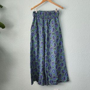 Omai now or never wide leg elastic waistband no belt print bohemian pants